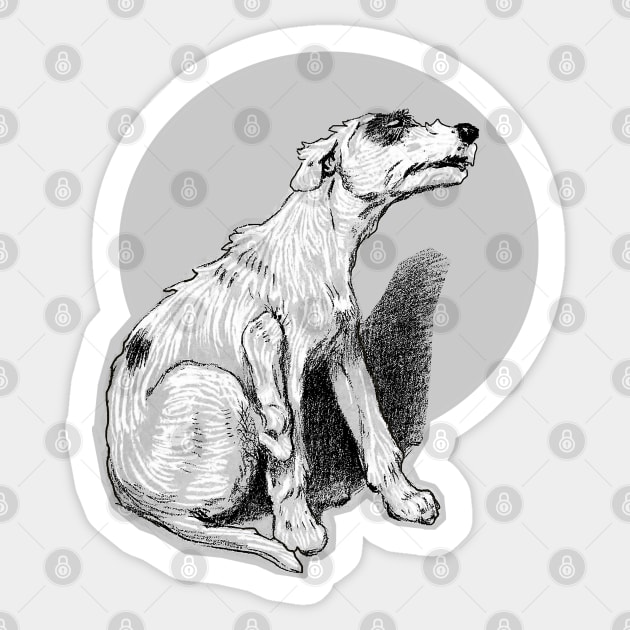 Dog with fleas cowering Sticker by Marccelus